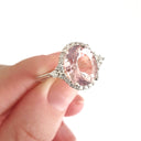Diamond Halo Morganite Dress Ring With Trilogy Diamond Shoulder Highlight