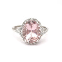 Diamond Halo Morganite Dress Ring With Trilogy Diamond Shoulder Highlight