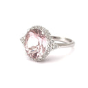 Diamond Halo Morganite Dress Ring With Trilogy Diamond Shoulder Highlight