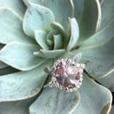 Diamond Halo Morganite Dress Ring With trilogy Diamond Shoulder Highlight