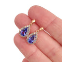 Diamond Halo Pear Cut Tanzanite Rose Gold Drop Earrings