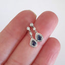 Diamond Halo Pear cut Sapphire Drop Earrings