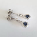 Diamond Halo Pear cut Sapphire Drop Earrings