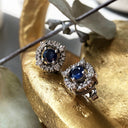 Diamond Halo Sapphire Earrings