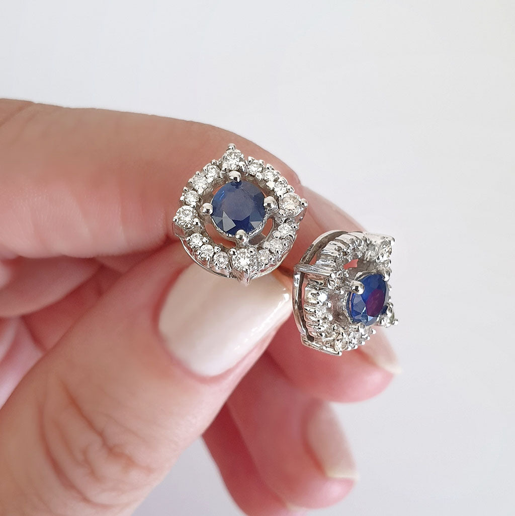 Diamond Halo Sapphire Earrings
