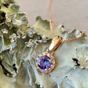 Diamond Halo Set Tanzanite Rose Gold Pendant