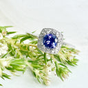 Diamond Halo Tanzanite Engagement ring and Band Wedding Set
