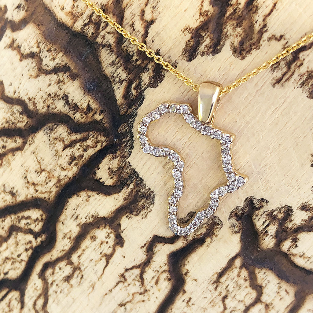 Diamond Studded Africa Yellow Gold Pendant