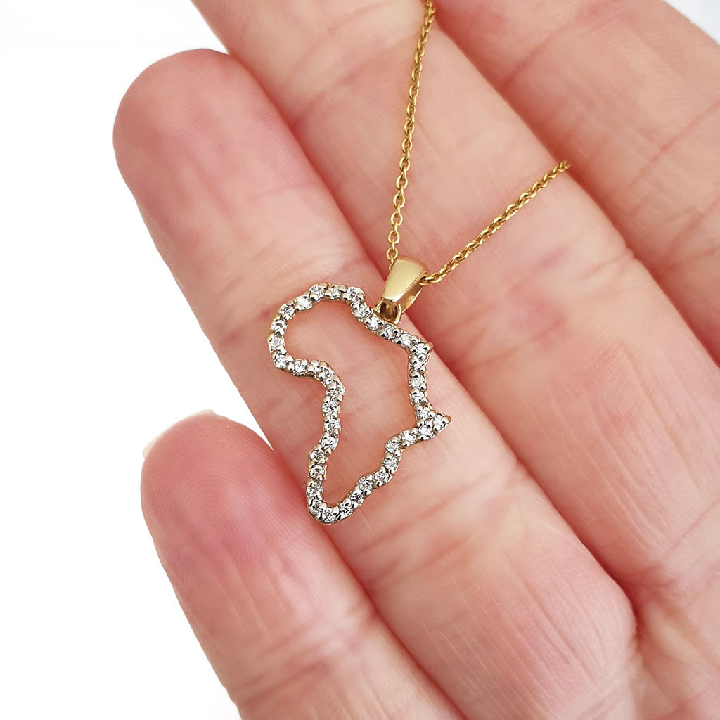 Diamond Studded Africa Yellow Gold Pendant