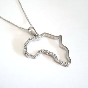Diamond and White Gold Africa Map Pendan