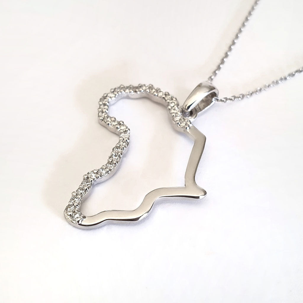 Diamond and White Gold Africa Map Pendant