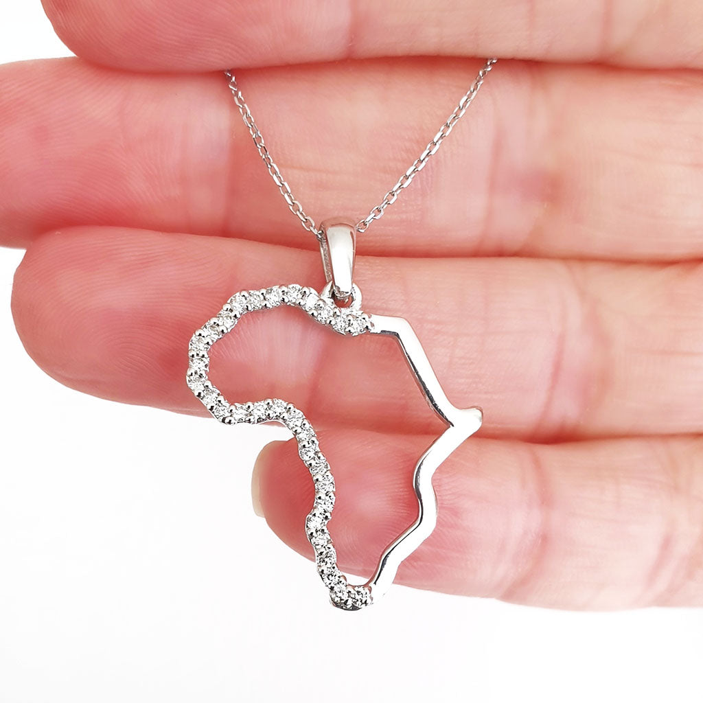 Diamond and White Gold Africa Map Pendant