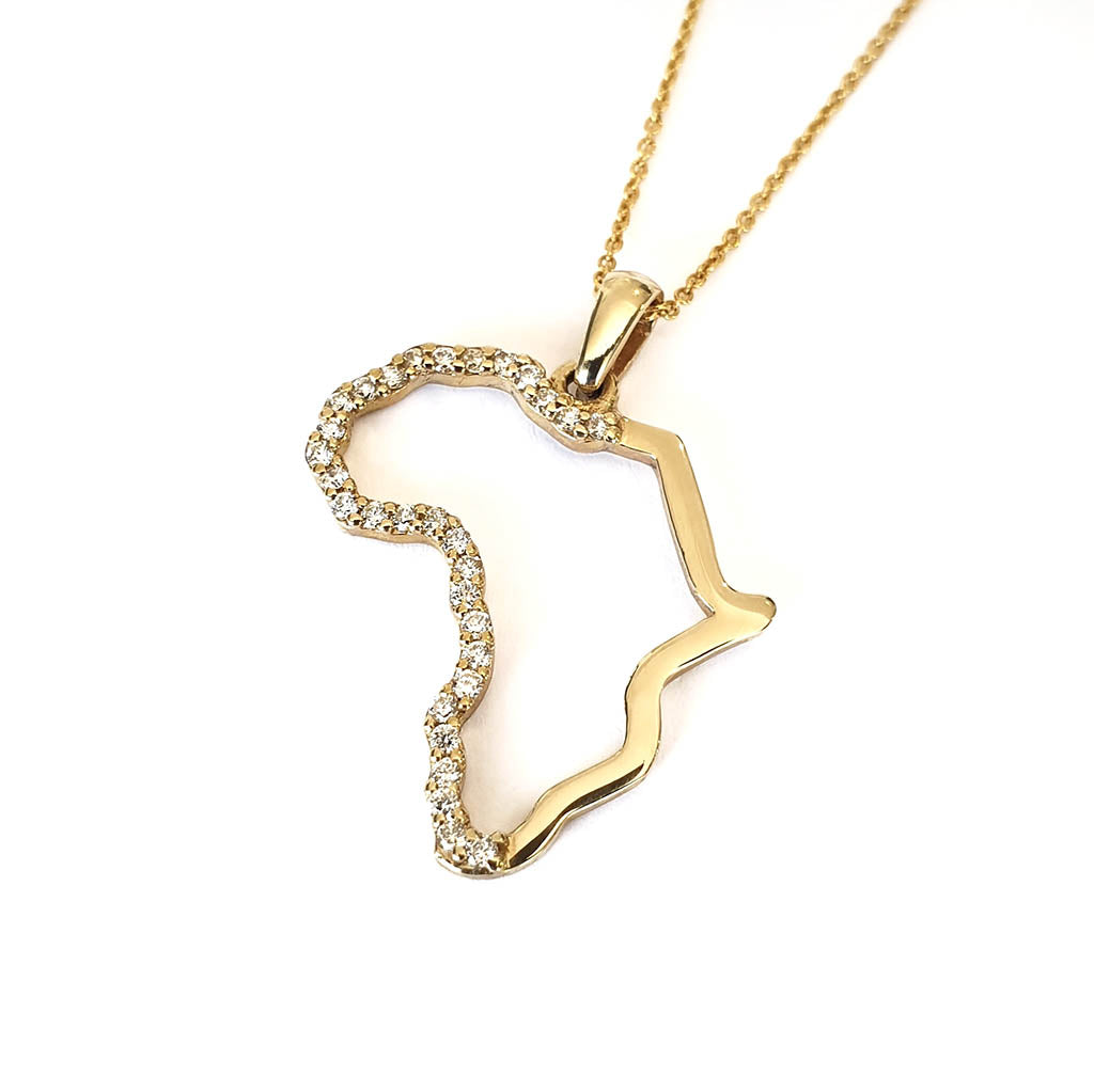 Diamond and Yellow Gold Africa Map Pendant