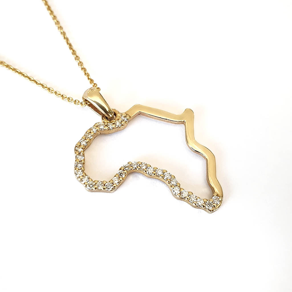 Diamond and Yellow Gold Africa Map Pendant