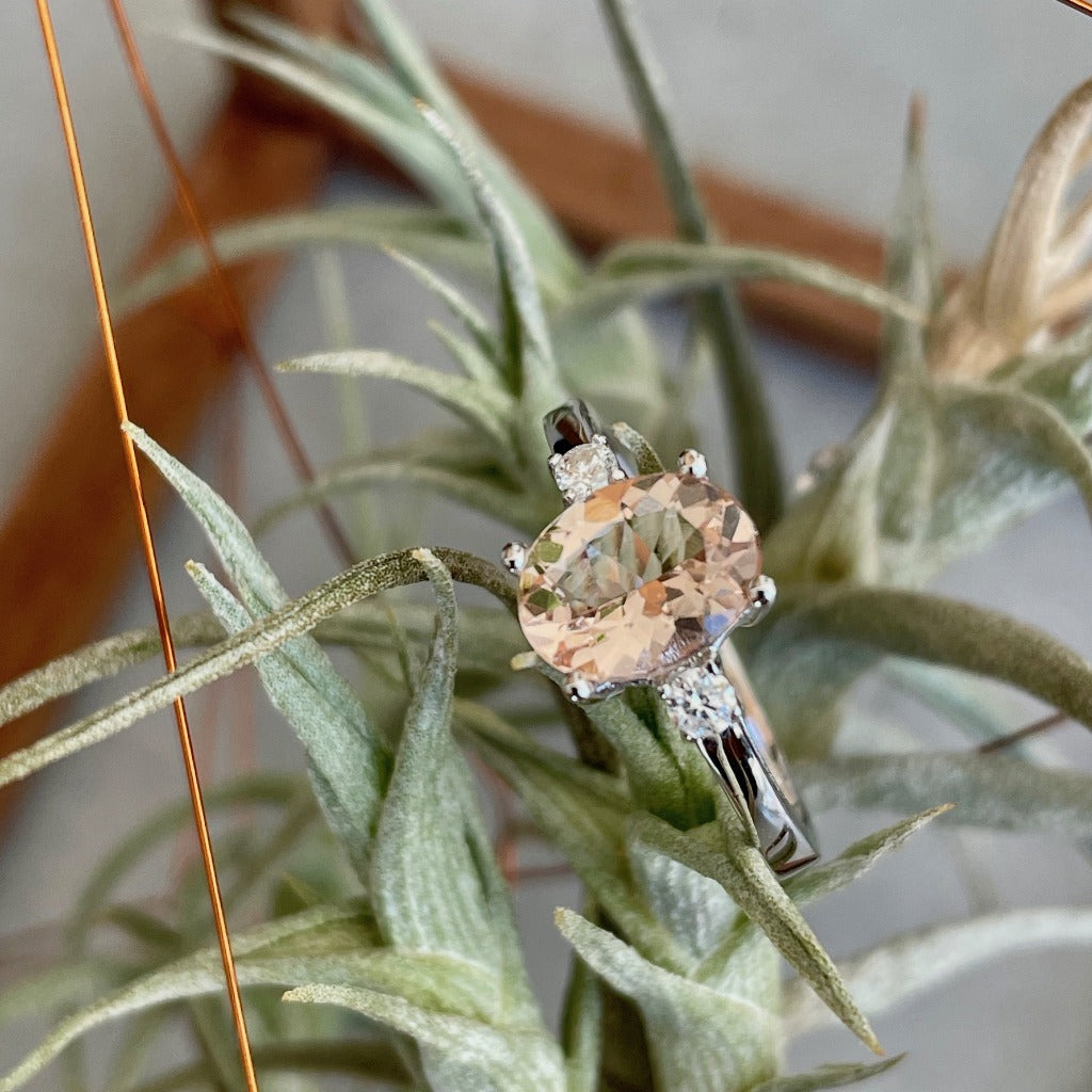 Divine Oval Morganite and Diamond Shoulder Highlight Ring