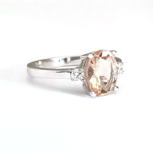 Divine Oval Morganite and Diamond Shoulder Highlight Ring