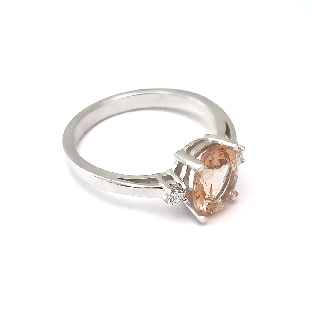 Divine Oval Morganite and Diamond Shoulder Highlight Ring