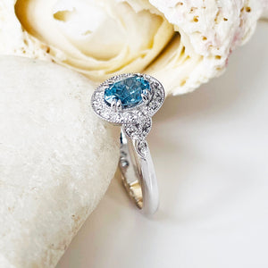 Divinely Decorative Aquamarine and Diamond White Gold Ring