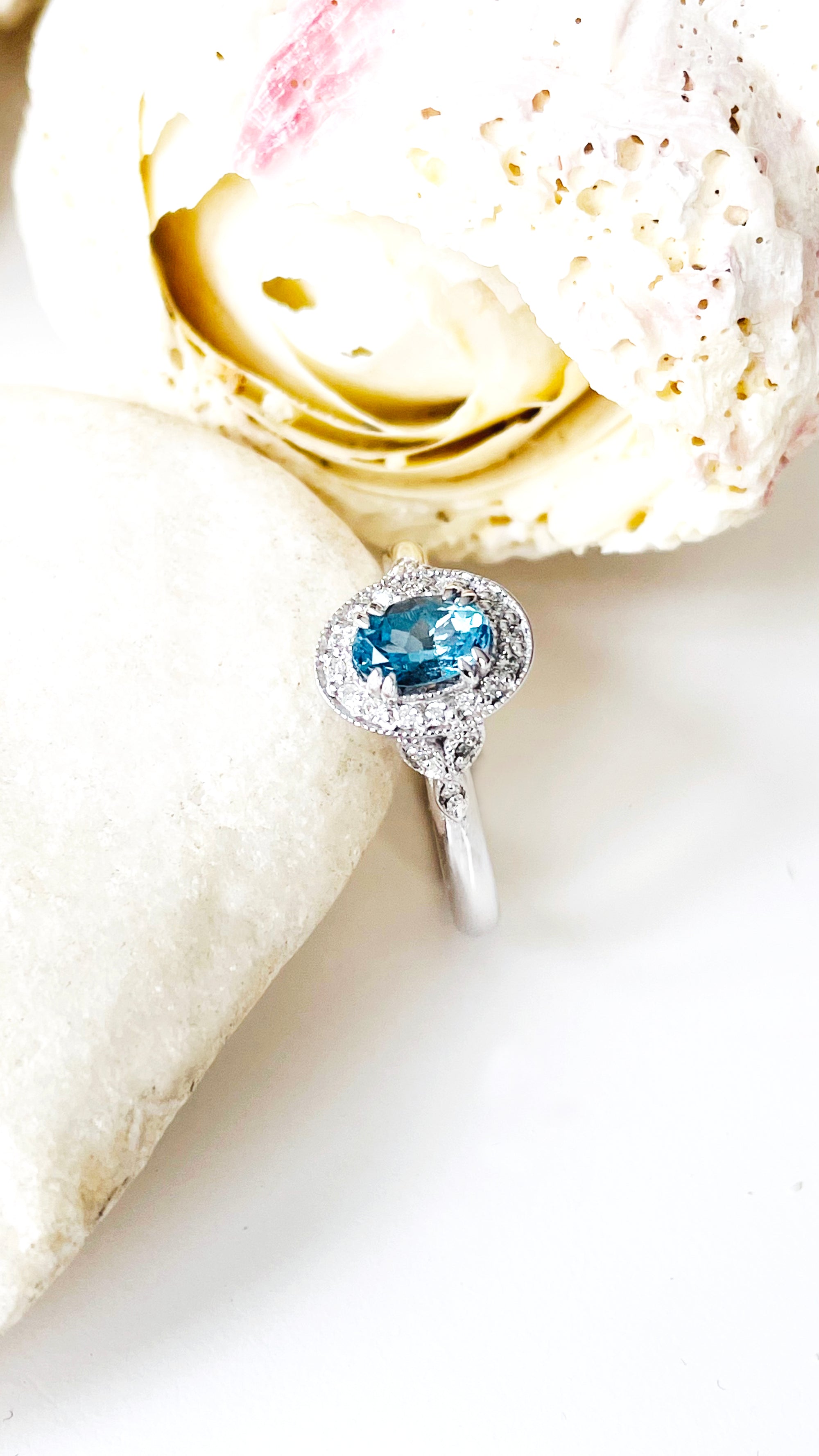 Divinely Decorative Aquamarine and Diamond White Gold Ring