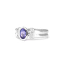 Double Band Oval Tanzanite Ring with Elaborate Diamond Shoulders