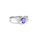 Double Band Oval Tanzanite Ring with Elaborate Diamond Shoulders