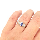 Double Band Oval Tanzanite Ring with Elaborate Diamond Shoulders