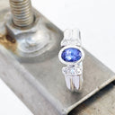 Double Band Oval Tanzanite Ring with Elaborate Diamond Shoulders