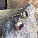 Double Bezel Tube Set Yellow Gold Amethyst Studs