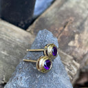 Double Bezel Tube Set Yellow Gold Amethyst Studs