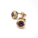 Double Bezel Tube Set Yellow Gold Amethyst Studs