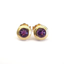 Double Bezel Tube Set Yellow Gold Amethyst Studs