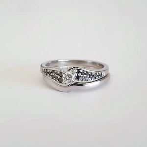 Double Black and White Diamond Shouldered Engagement band and White Gold Wedding Set