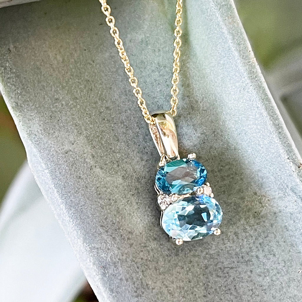 Double Oval Topaz and London Blue Topaz Pendant with Diamond Highlight