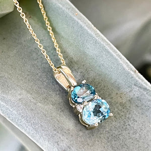 Double Oval Topaz and London Blue Topaz Pendant with Diamond Highlight