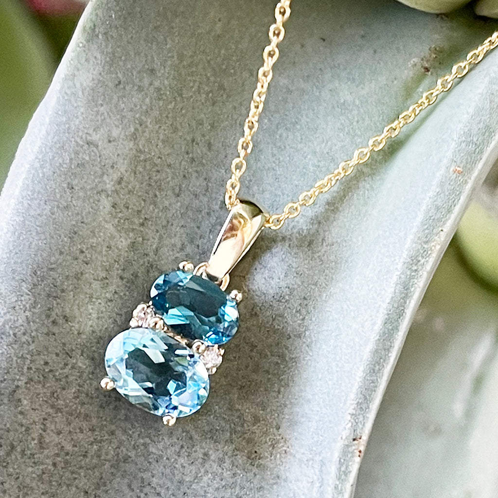 Double Oval Topaz and London Blue Topaz Pendant with Diamond