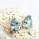 Double Claw Aquamarine Pear Cut White Gold Studs