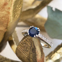 Double Claw Blue Sapphire Diamond Band Ring