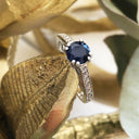 Double Claw Blue Sapphire Diamond Band Ring