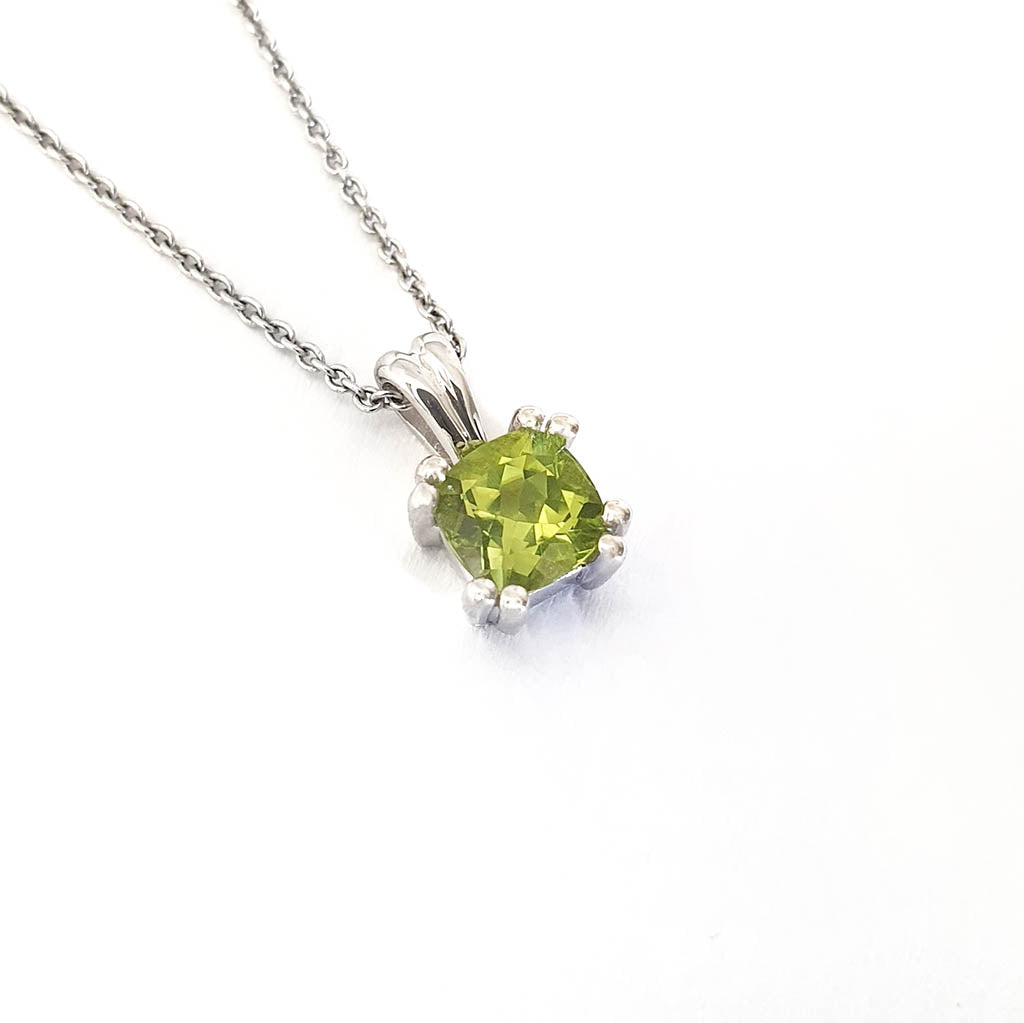 Double Claw Cushion Cut Peridot Pendant
