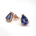 Double Claw Pear Cut Tanzanite Rose Gold Studs