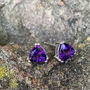 Double Claw Trilliant Cut Amethyst Studs