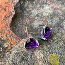 Double Claw Trilliant Cut Amethyst Studs