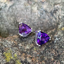 Double Claw Trilliant Cut Amethyst Studs