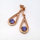 Double Droplet Shaped Round Cut Tanzanite Rose Gold Drop Earrings