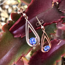 Double Droplet Shaped Round Cut Tanzanite Rose Gold Drop Earrings