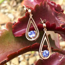 Double Droplet Shaped Round Cut Tanzanite Rose Gold Drop Earrings