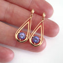 Double Droplet Shaped Round Cut Tanzanite Rose Gold Drop Earrings