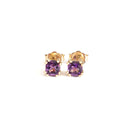 Double Four Claw Yellow Gold Cushion Amethyst Studs