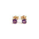 Double Four Claw Yellow Gold Cushion Amethyst Studs