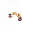 Double Four Claw Yellow Gold Cushion Amethyst Studs